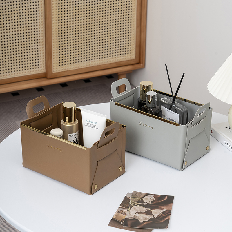 Luxury Skincare Box - Light luxury leather storage box Household